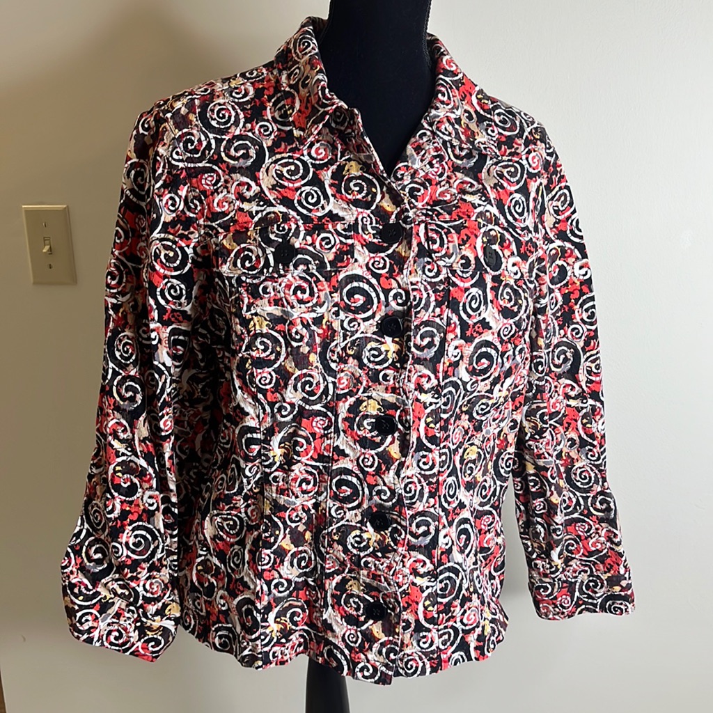 Christopher & Banks Collared Orange And Black Jacket Size X. Front Pockets.